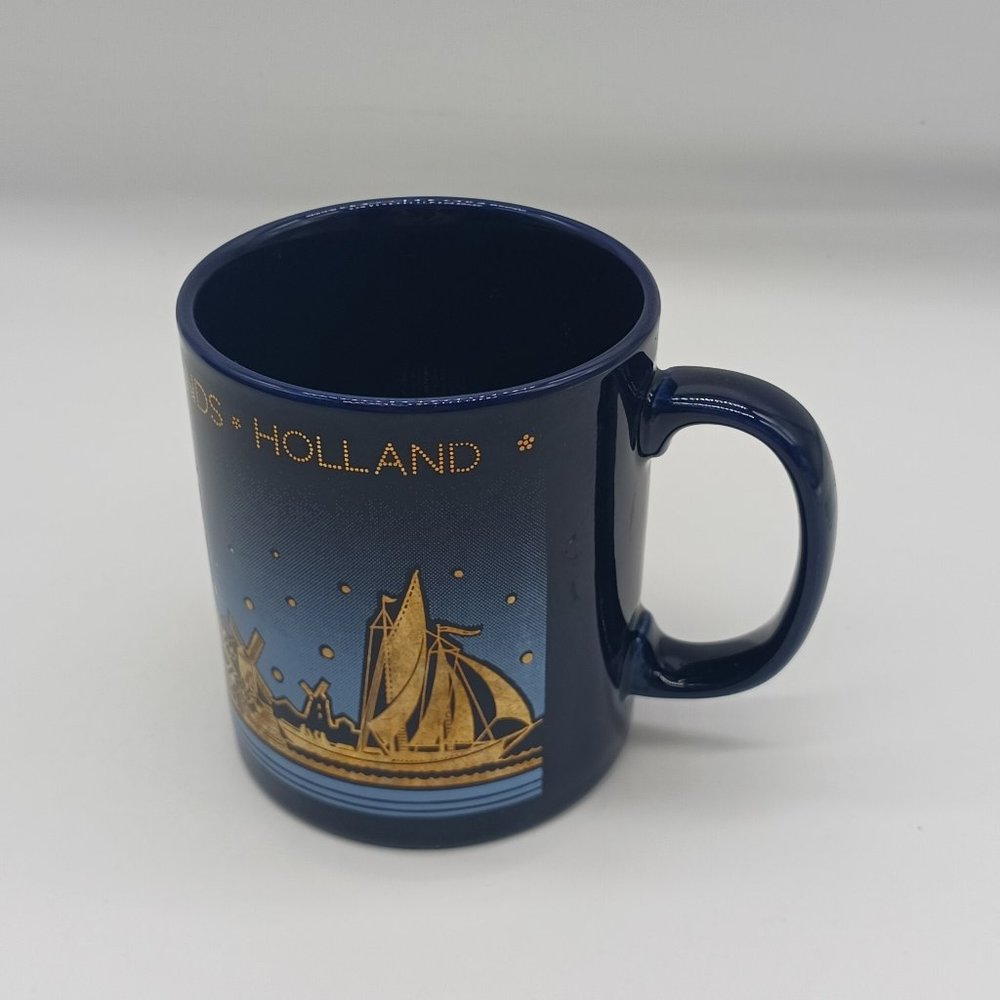 Dark Blue Coffee Mug Holland The Netherlands Dutch Girl Windmill